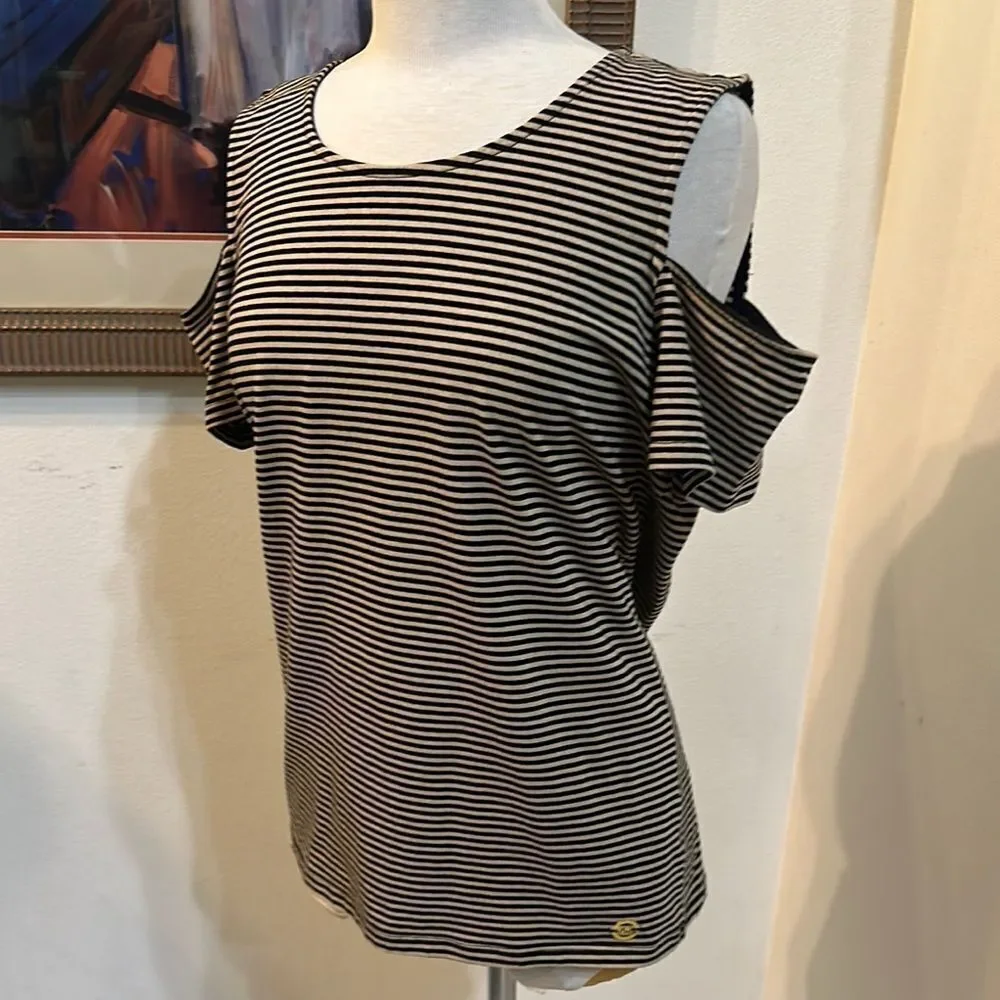 Michael Kors Striped Open Shoulder Women's Top Size XL